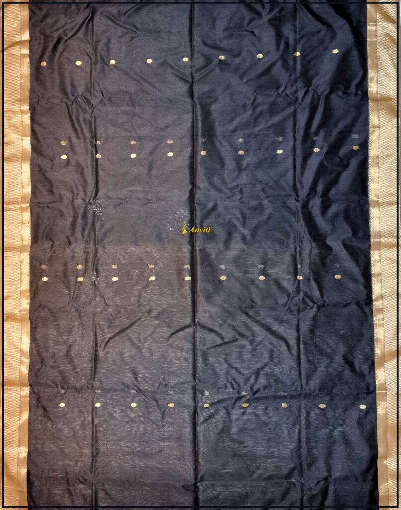 Black Maheshwari Handloom Silk Cotton Saree – Anviti